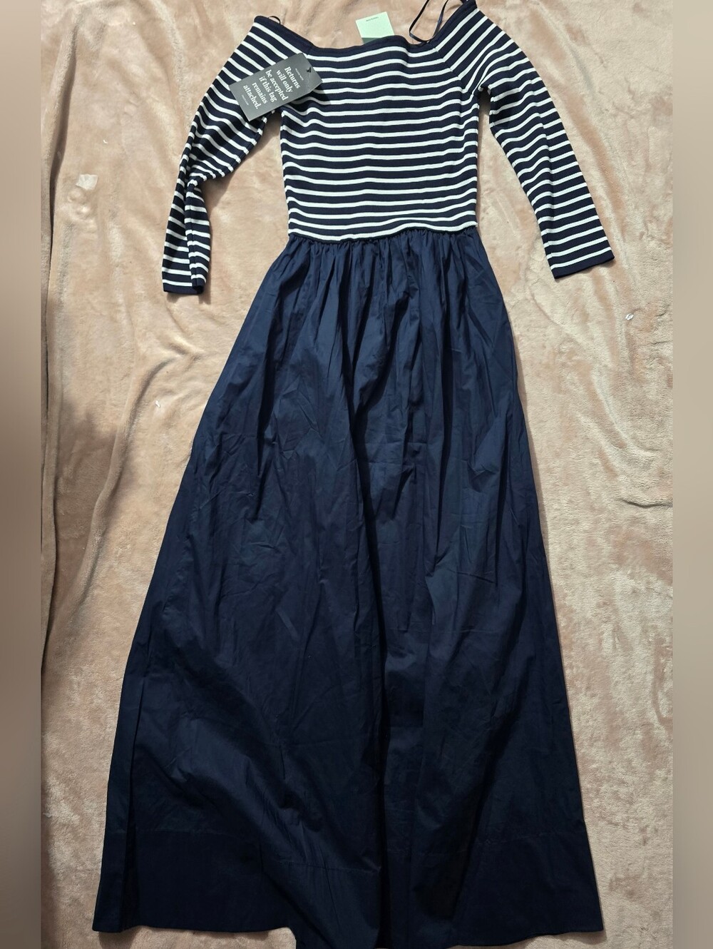 Tuckernuck Clea Dress in a navy and white striped mixed-media design Size Small - Picture 8 of 8